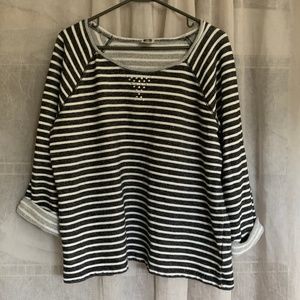 Anne Klein Striped Terry Cloth Sweatshirt XL
